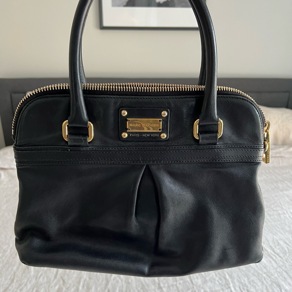 Marc Jacobs soft leather black satchel with gold hardware
